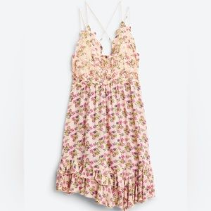 Free People Adella Slip Mini Dress Pink Floral Print Flowy Dress